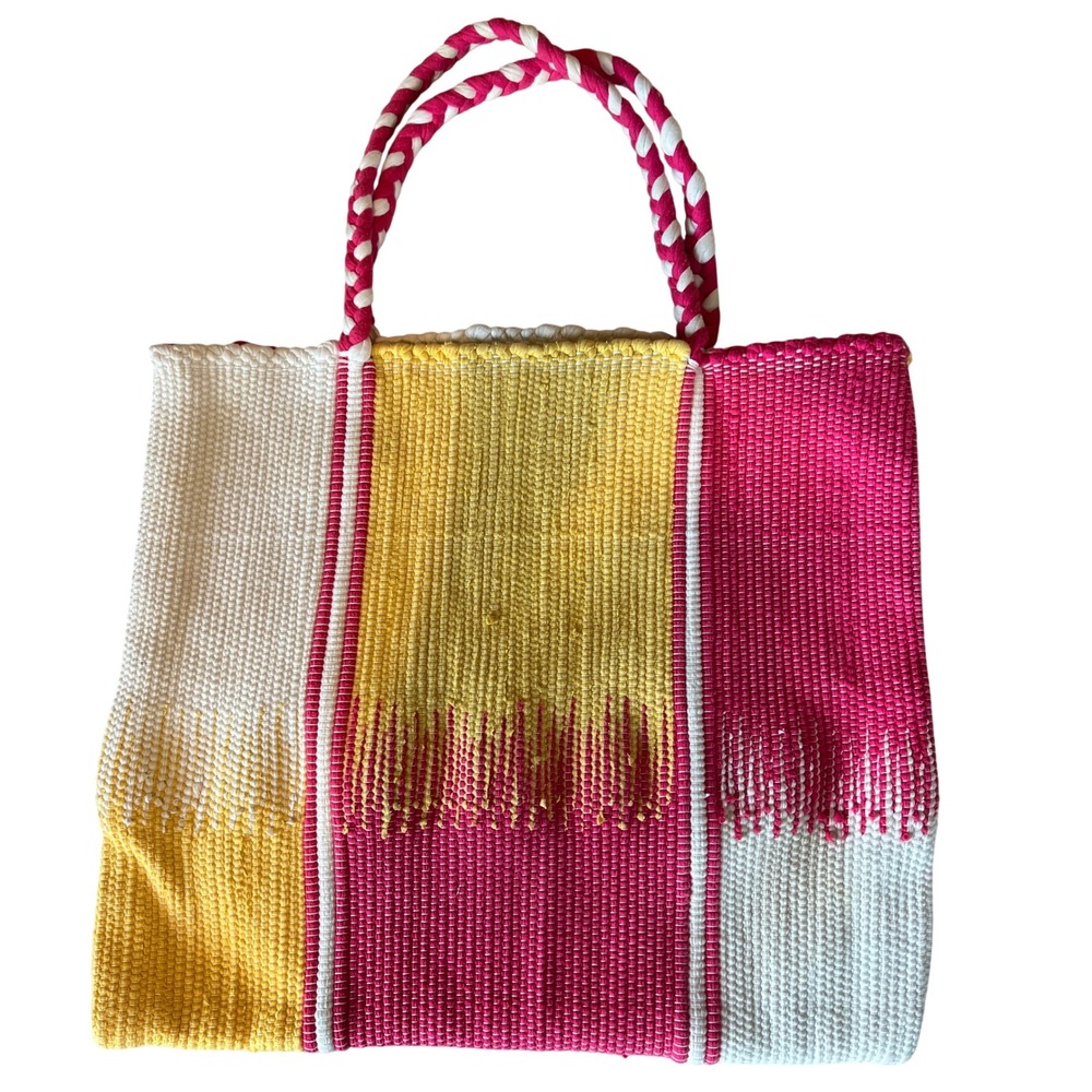 Unbranded Tote Bag Womens Large Pink Yellow White Good Woven Boho Colorblock